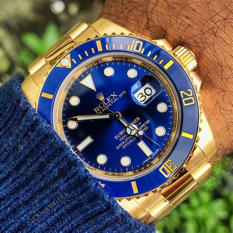 yellow gold rolex blue face|Rolex submariner blue gold silver.